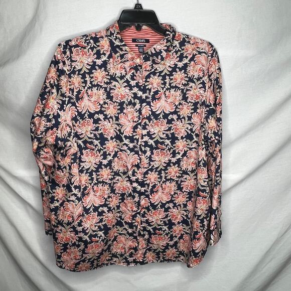 Chaps Hidden Button Floral Long Sleeve No Iron Shirt 2X - Picture 1 of 7